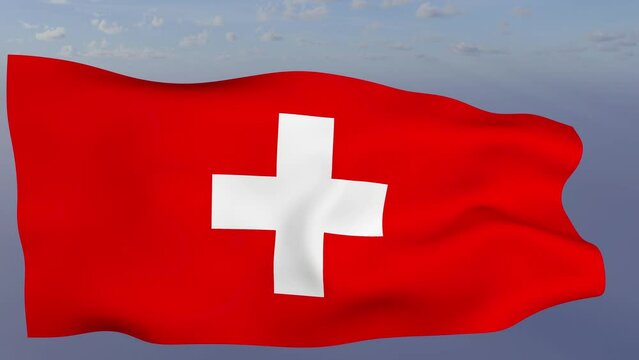 Loop der Schweiz Fahne wehend im Wind als Nahaufnahme 4K