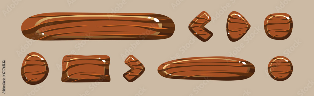 Poster wooden buttons for user interface design in game vector set