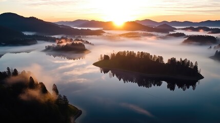 scenery tourism lake sunrise landscape illustration aerial summer, water sky, forest blue scenery tourism lake sunrise landscape