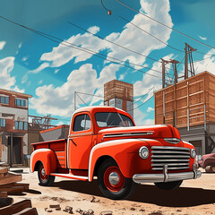 Big truck construction 50's poster style