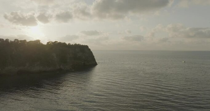 Aerial view of Punta Serra, a small promontory with high cliffs on the Procida island, Flegree Islands archipelagos, Naples, Campania, Italy.