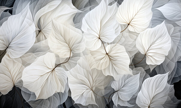 Abstract background of white and gray leaves. 3d rendering, 3d illustration.