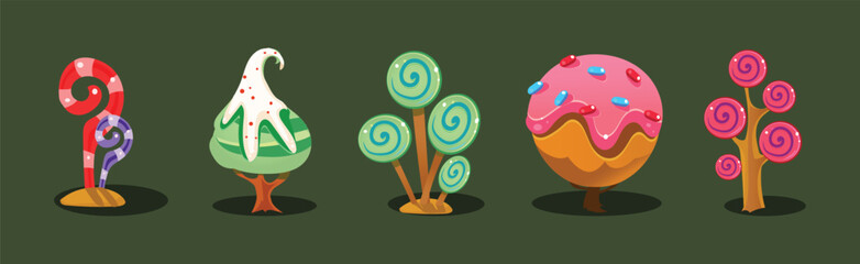 Fantasy Sweets and Confection Elements for Game Ui Design Vector Set