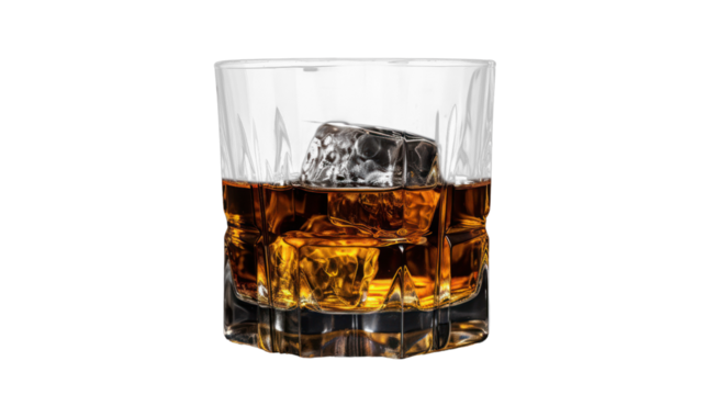 Whiskey in a glass on the transparent background