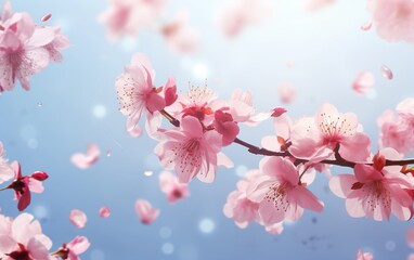 Dreamy Cherry Blossoms, Sakura Falling in Springtime