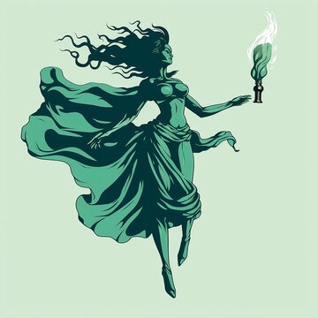 silhouette of a woman's body printed on it, disguised as a legless flying genius Chroma, simplified drawing style