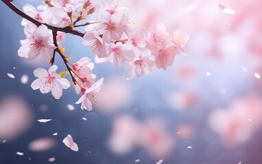 Dreamy Cherry Blossoms, Sakura Falling in Springtime