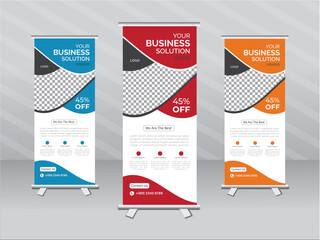 Vector business roll up display standee for presentation purpose design whit 3 colors - obrazy, fototapety, plakaty