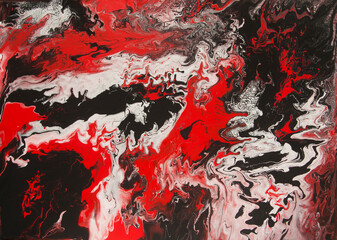 Acrylic fluid art painting black red and white
