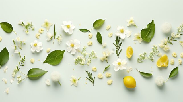 nature design spring flatlay top view illustration easter floral, card plant, petal composition nature design spring flatlay top view