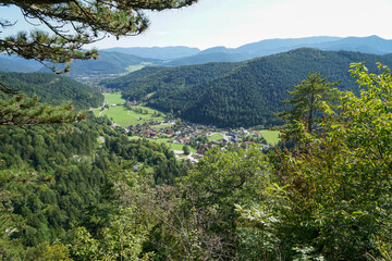 Beautiful panoramic view from Hausstein Peak near Muggendorf Myrafalle in Austria