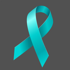 Teal Awareness ribbon. Awareness for cervical cancer, Ovarian Cancer, Polycystic Ovary Syndrome (PCOS), Post Traumatic Stress Disorder(PTSD), Obsessive Compulsive Disorder(OCD). Vector 3d illustration
