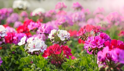 Geranium flower in field with blur background