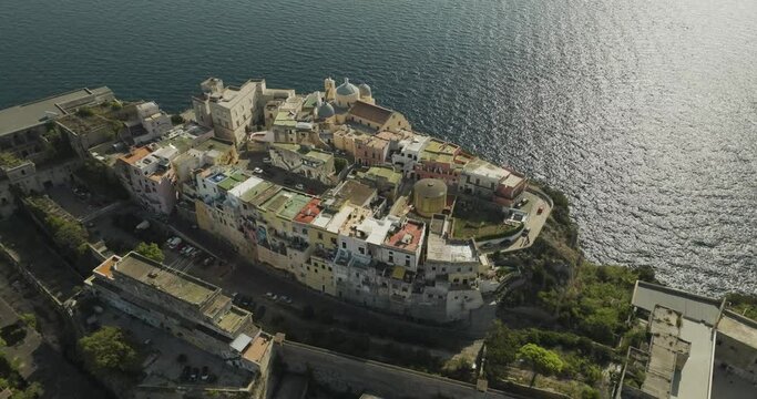 Aerial view of Terra Murata borough at Procida Old town on Procida Island, Flegree Islands archipelagos, Naples, Campania, Italy.