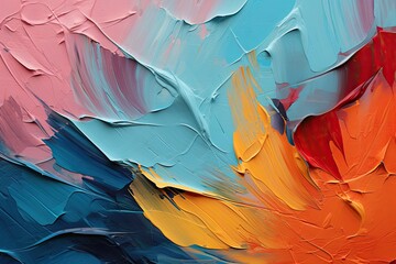 Abstract oil paint background in blue, orange, yellow and brown colors, Oil paint texture with...