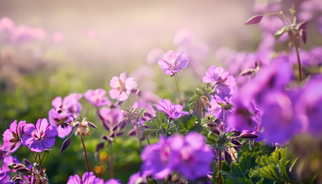 Geranium flower in field with blur background