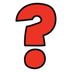 A hand-drawn cartoon doodle icon red question mark on a white background.