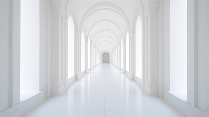 Fototapeta premium interior white wall corridor background illustration indoor architecture, light modern, 3d future interior white wall corridor background