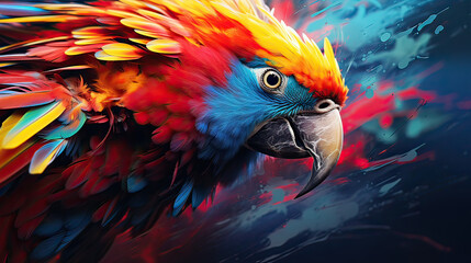 Abstract brush strokes illustrating the colorful feathers of a parrot Ai Generative 
