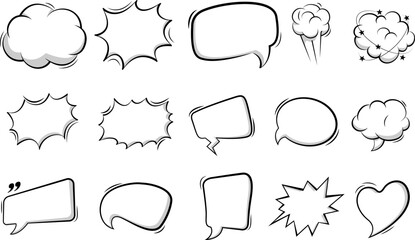 Fototapeta premium Empty comic speech bubbles background in pop art style. Comic speech bubble stickers with cloud, starburst, text box space, explosion.