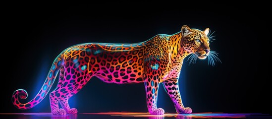Abstract 3d colorful hologram cheetah animal drawing in dark background. AI generated - obrazy, fototapety, plakaty
