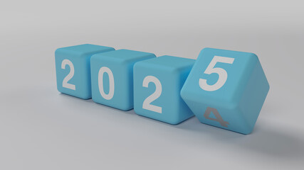 Ano de 2024 a 2025 em cubo para preparação, feliz Natal e feliz ano novo e iniciar um novo...
