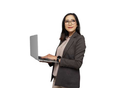 Beautiful Young Asian Businesswoman with Laptop Cutout Isolated Background