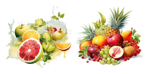 Vibrant Fruits in Splash of Water Illustration