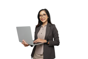 Beautiful Young Asian Businesswoman with Laptop Cutout Isolated Background