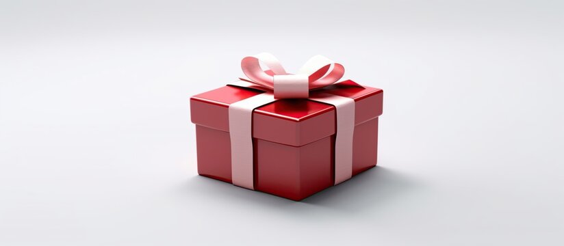 Red gift box with red ribbon and bow isolated on white background. AI generated image