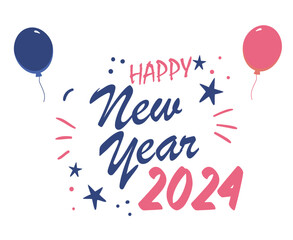 Happy New Year 2024 Holiday Abstract Pink And Blue Design Vector Logo Symbol Illustration