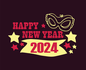 Happy New Year 2024 Holiday Abstract Pink And Yellow Design Vector Logo Symbol Illustration With Purple Background