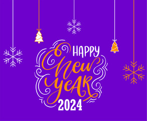Happy New Year Holiday Abstract Purple And Orange Design Vector Logo Symbol Illustration With Purple Background