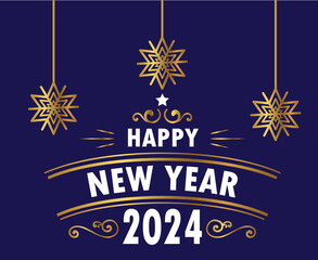 Happy New Year 2024 Holiday Abstract Gold And White Design Vector Logo Symbol Illustration With Blue Background