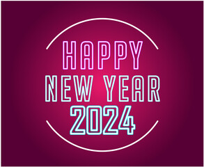 Happy New Year Holiday Abstract Neon Cyan And Pink Design Vector Logo Symbol Illustration With Pink Gradient Background