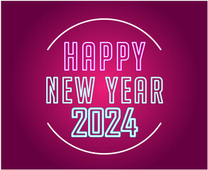 Happy New Year Holiday Abstract Neon Cyan And Pink Design Vector Logo Symbol Illustration With Pink Gradient Background