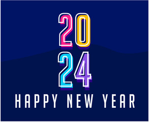 Happy New Year 2024 Holiday Abstract Colorful Design Vector Logo Symbol Illustration With Blue Background