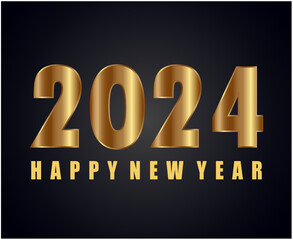 Happy New Year 2024 Holiday Abstract Gold Design Vector Logo Symbol Illustration With Black Background