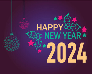 Happy New Year Holiday Abstract Design Vector Logo Symbol Illustration With Purple Background