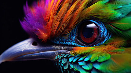 A vivid, macro perspective of a hummingbird’s iridescent feathers and keen eye Ai Generative