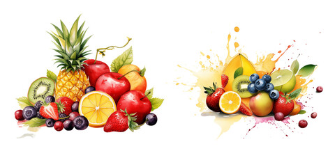 Vibrant Tropical and Berry Fruits Splash Illustration