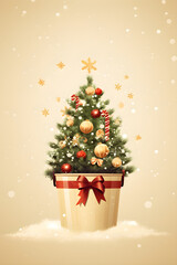 Cartoon illustration with new year tree in the bucket