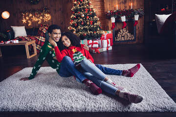 Photo of loving wife husband enjoy winter christmas time together in warm house indoors