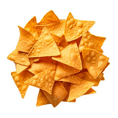 Pile of corn tortilla chips or nachos isolated on a transparent background