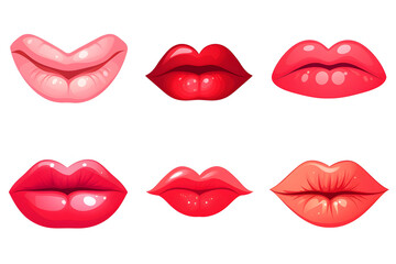 Set of red lips isolated on white background