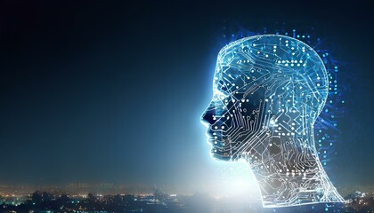 Concept of Artificial Intelligence or AI, Binary code and humanlike features. Innovative business movement in Technology, Communication and Information