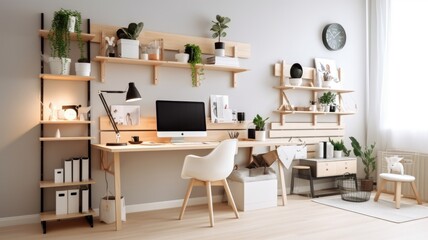 Inspiring office interior design Scandinavian style Office featuring Natural elements architecture. Generative AI AIG 31.