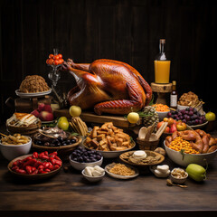  thanks giving turkey on a table surrounded by all
