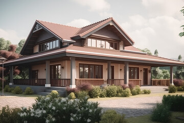 Cozy private house. Traditional bungalow architecture
