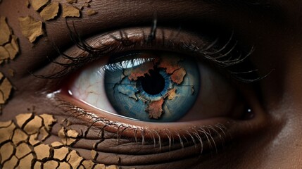 Naklejka premium World poverty and natural disaster relief and refugee crisis from poor countries suffering from drought and war resulting in famine as an earth map with a sad tear crying from an eye of a child